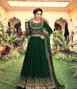 Trendmalls Dark Green Georgette Embroidery Anarkali Salwar Suit Duppata 3 Pieces Set