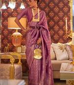 KORAMS DESIGN KABBY SILK ZARI WOVEN PURPLE FLORAL DESIGN CASUAL WEAR SILK SAREE WITH BLOUSE
