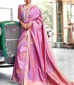 KORAMS DESIGN BLENDED SILK ZARI WOVEN PINK DESIGNER CASUAL WEAR SILK SAREE WITH BLOUSE