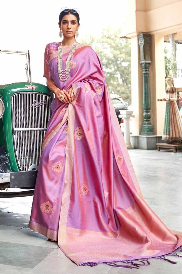 KORAMS DESIGN BLENDED SILK ZARI WOVEN PINK DESIGNER CASUAL WEAR SILK SAREE WITH BLOUSE