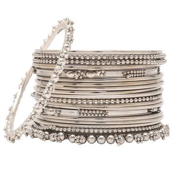 Sasha pack of 20 silver plated silver toned oxidized bangles 1