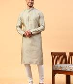 Tabard Grey Jacquard Full Sleeves Regular fit Kurta Churidar Set