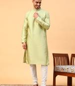 Tabard Green Jacquard Full Sleeves Regular fit Kurta Churidar Set
