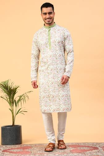Tabard Cream Cotton Full Sleeves Regular fit Kurta Churidar Set