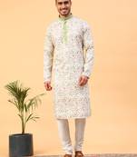 Tabard Cream Cotton Full Sleeves Regular fit Kurta Churidar Set