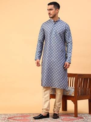 Tabard Blue Cotton Full Sleeves Regular fit Kurta Churidar Set 1