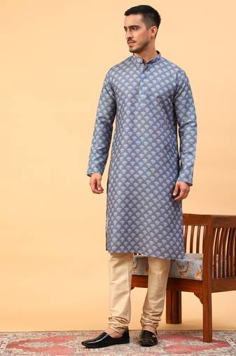Tabard Blue Cotton Full Sleeves Regular fit Kurta Churidar Set