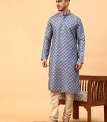Tabard Blue Cotton Full Sleeves Regular fit Kurta Churidar Set