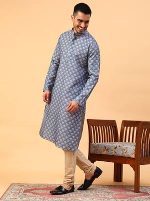 Tabard Blue Cotton Full Sleeves Regular fit Kurta Churidar Set 2