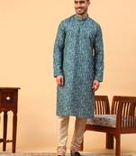 Tabard Green Cotton Full Sleeves Regular fit Kurta Churidar Set