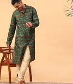Tabard Green Cotton Full Sleeves Regular fit Kurta Churidar Set