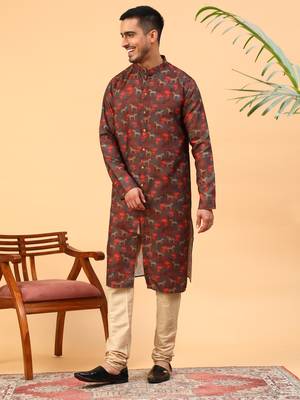 Tabard Maroon Cotton Full Sleeves Regular fit Kurta Churidar Set 1