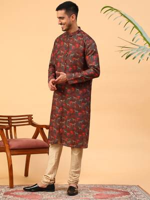 Tabard Maroon Cotton Full Sleeves Regular fit Kurta Churidar Set 2