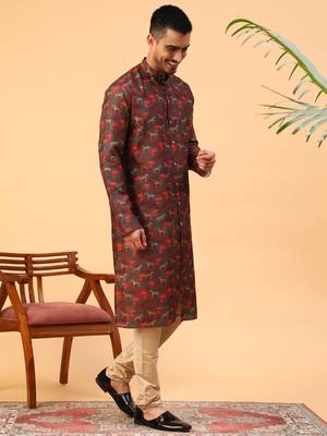Tabard Maroon Cotton Full Sleeves Regular fit Kurta Churidar Set 3