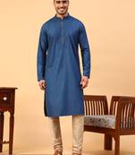 Tabard Blue Plain Full Sleeves Regular fit Kurta Churidar Set