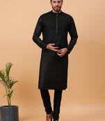 Tabard Black Plain Full Sleeves Regular fit Kurta Churidar Set