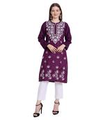 Lucknowi straight embroidered cotton kurta set