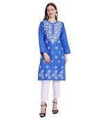Lucknowi straight embroidered cotton kurta set