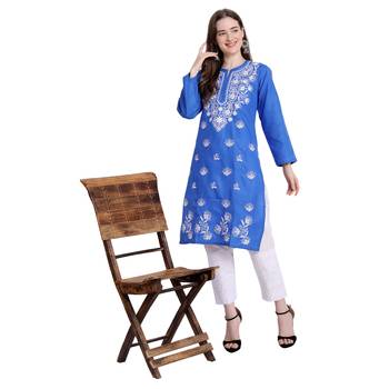 Lucknowi straight embroidered cotton kurta set 3