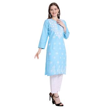 Lucknowi straight embroidered cotton kurta set 5
