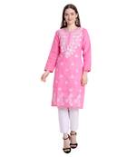 Lucknowi straight embroidered cotton kurta set