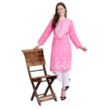 Lucknowi straight embroidered cotton kurta set 3