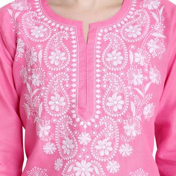 Lucknowi straight embroidered cotton kurta set 4