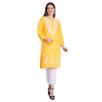 Lucknowi straight embroidered cotton kurta set 1