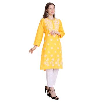 Lucknowi straight embroidered cotton kurta set 5