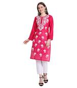 Lucknowi chanderi chikankari rose kurta set