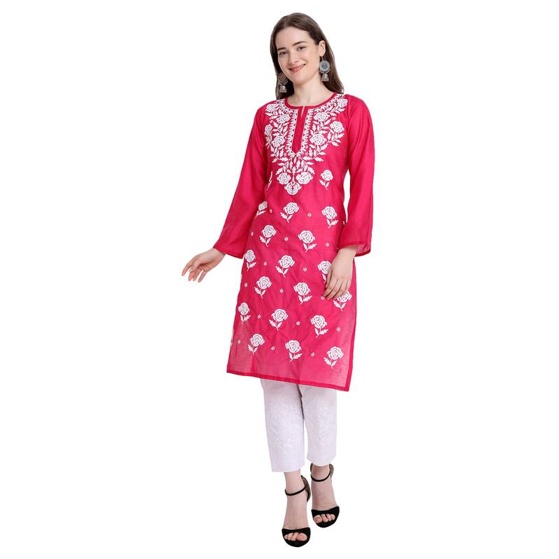 Lucknowi chanderi chikankari rose kurta set