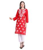 Lucknowi chanderi chikankari rose kurta set
