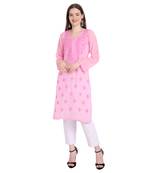 Lucknowi embroidered straight georgette kurti