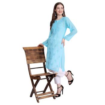Lucknowi embroidered straight georgette kurti 3