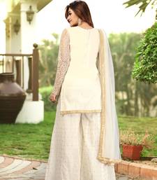 White Cotton Embroidery Kurta Plazo with Dupatta Salwar Suit 3 Pics Set