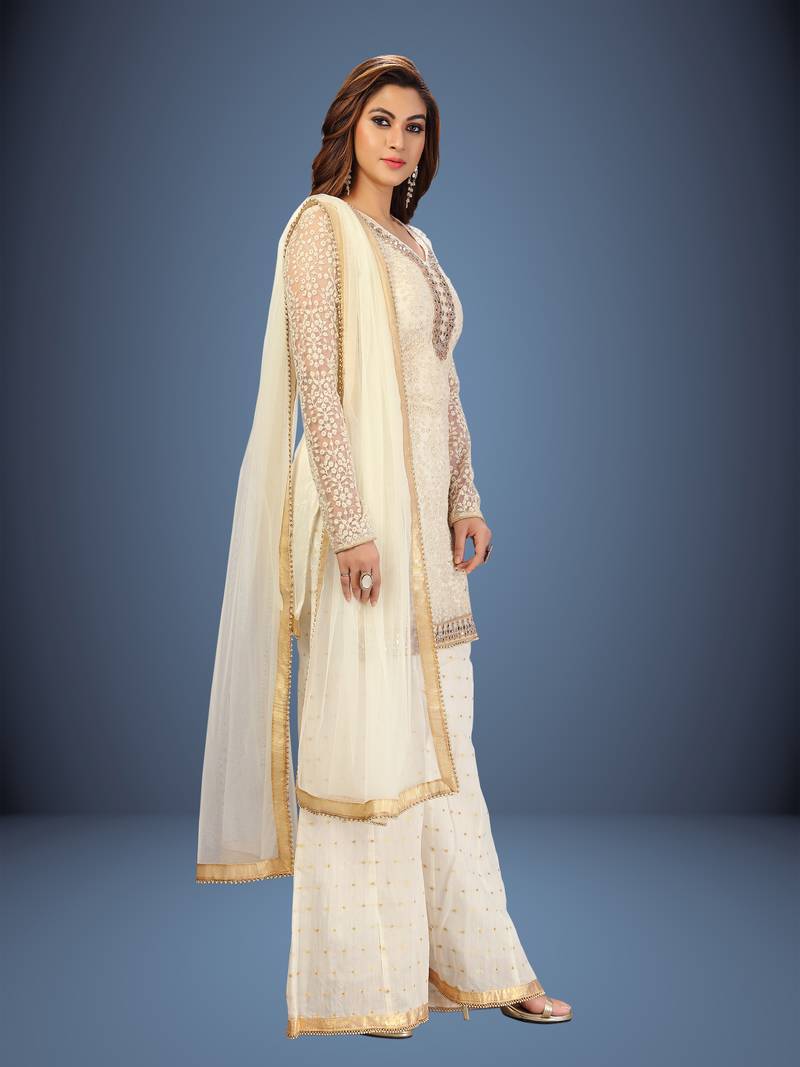 Trendmalls Ensemble de costumes Salwar en coton brodé pour femme Kurta Sharara a