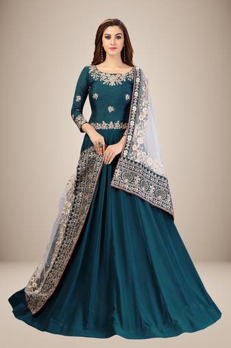 Teal blue Georgette Embroidered Party Wear Kurta Pant with Dupatta Salwar Suit Set