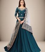 Trendmalls Teal blue Georgette Embroidered Party Wear Kurta Pant with Dupatta Salwar Suit Set