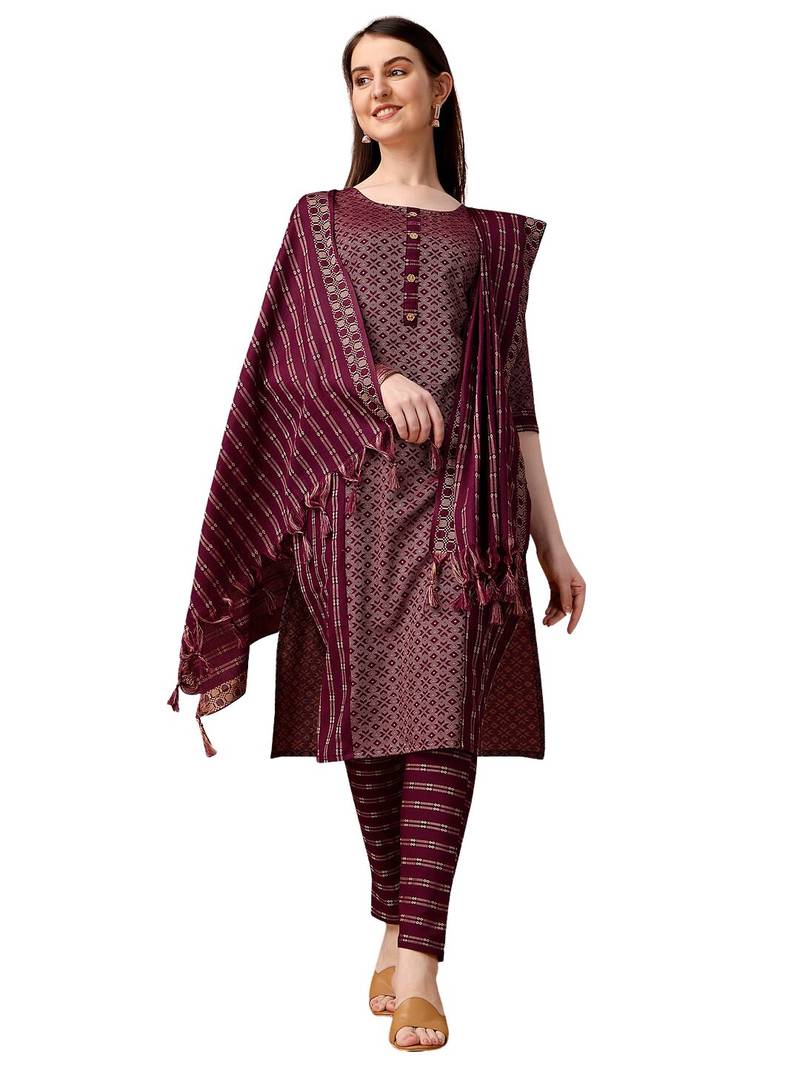 WILNERCROWN Designer  calf length ethnic set kurta, pant and dupatta set for women for casual and festive wear