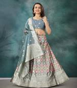 Grey Organza Woven Design Semi-Stitched Lehenga & Unstitched Blouse with Dupatta