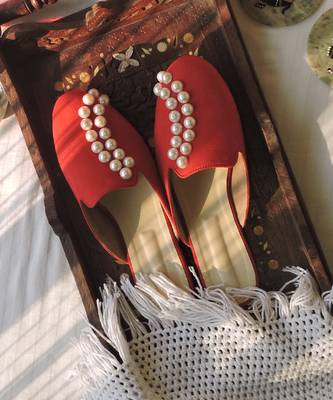 Red with white pearls moti verana footwear 1