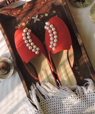Red with white pearls moti verana footwear 2