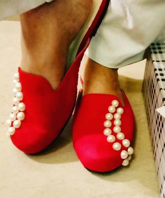 Red with white pearls moti verana footwear 5