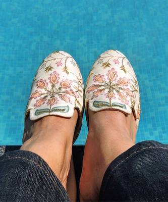 Cream printed carvi footwear 1