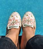 Cream printed carvi footwear