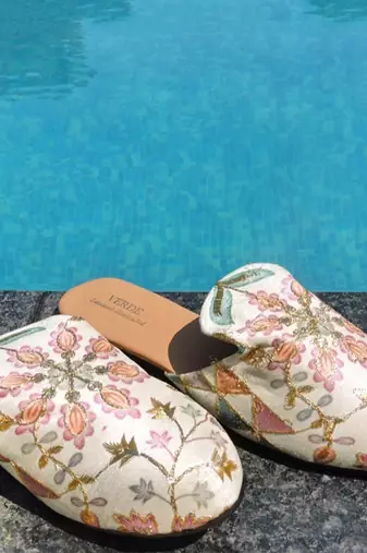 Cream printed carvi footwear