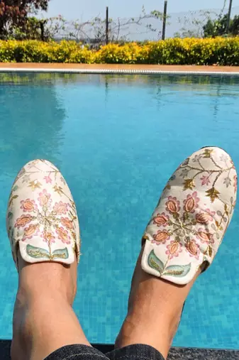 Cream printed carvi footwear