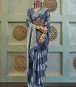 KORAMS DESIGN LUCKNOWI WOVEN BLUE FLORAL DESIGN PARTY WEAR CHIKANKARI SAREE WITH BLOUSE