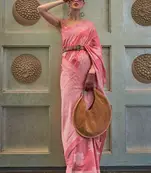 KORAMS DESIGN LUCKNOWI WOVEN PINK FLORAL DESIGN PARTY WEAR CHIKANKARI SAREE WITH BLOUSE