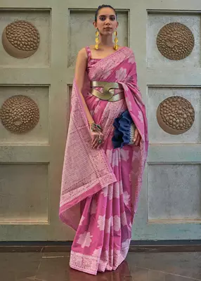 KORAMS DESIGN LUCKNOWI WOVEN PURPLE FLORAL DESIGN PARTY WEAR CHIKANKARI SAREE WITH BLOUSE 1